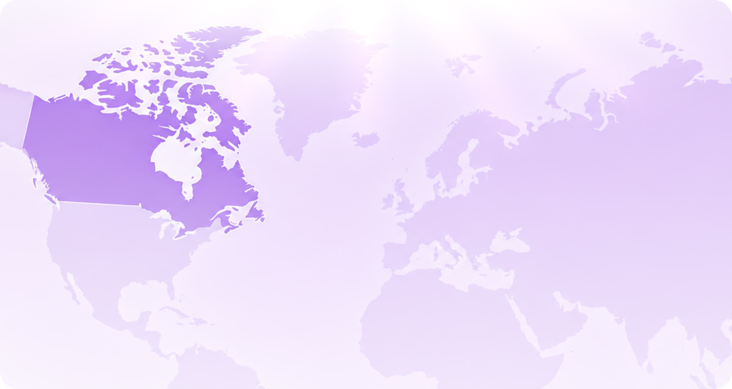 Map highlighting Canada, with pins marking warehouse and shipping locations
